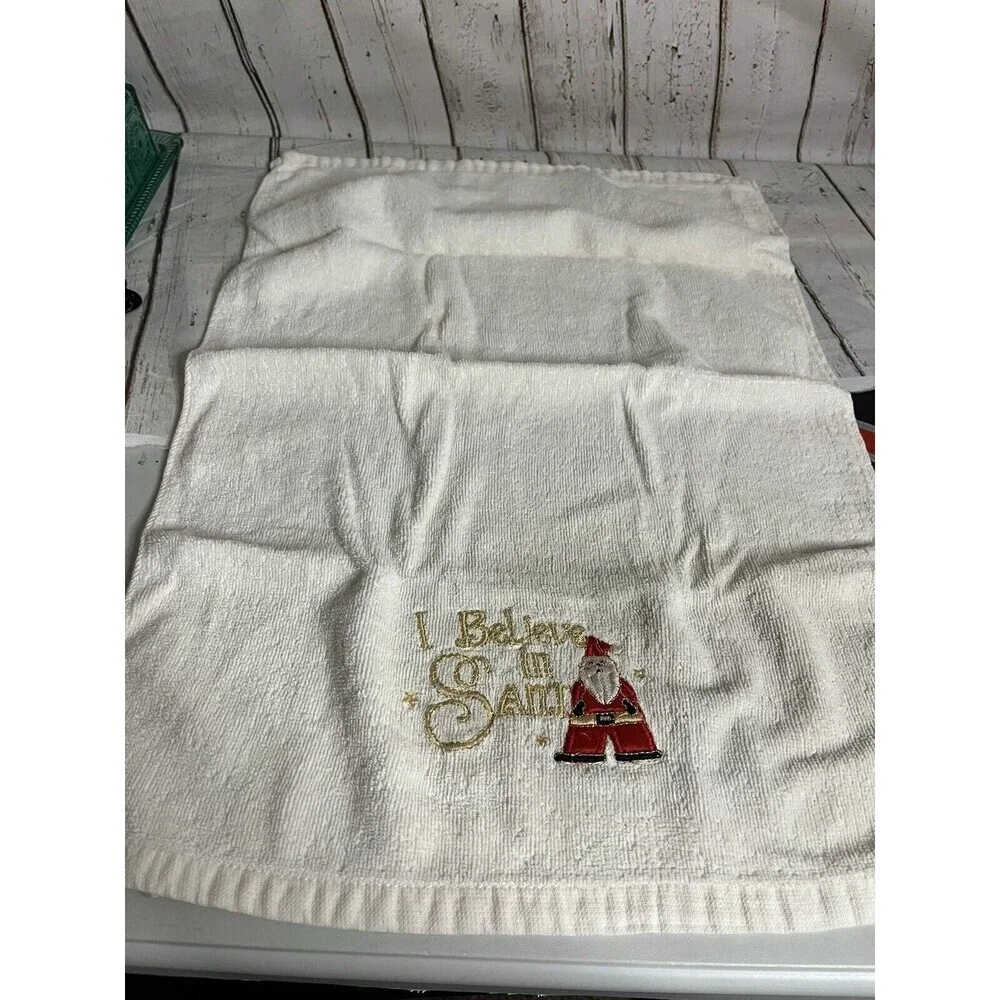Vintage Christmas Holiday Santa 3 Towel Set “I Believe In Santa” Embroidered